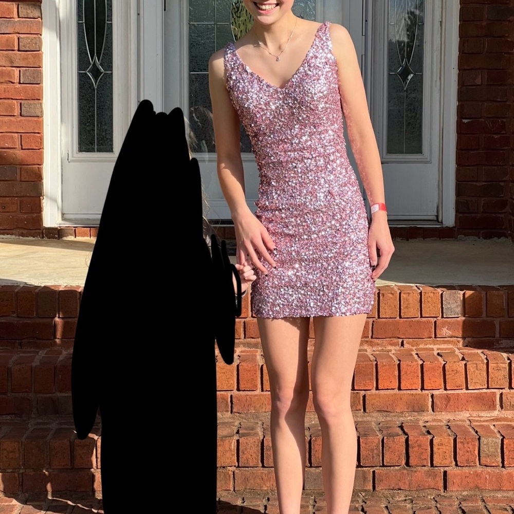 Sherri Hill Pink Embellished Sleeveless V-Neck Mini Dress